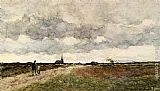 Jan Hendrik Weissenbruch Figures On A Country Road, A Church In The Distance painting